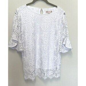 Nanette Lepore Women's XS Floral Lace Top 3/4 Bell Sleeve Blouse Solid White